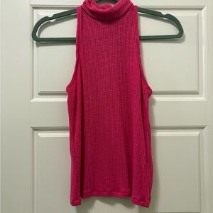 Abercrombie Sleeveless Pink Ribbed Turtleneck Top